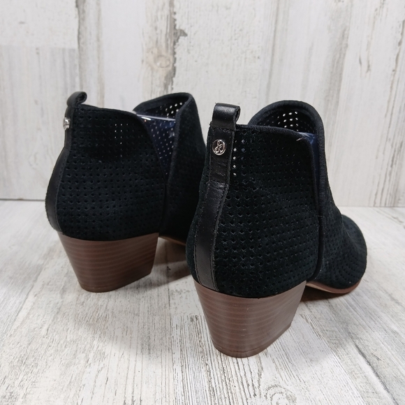 Sam Edelman Paula Ankle Boots Perforated Suede Blk Stacked Heel # 546 - Picture 7 of 12
